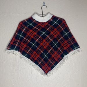 St.Michael Orion Red Blue Green Tartan Plaid Fringed Poncho Kids Size Age 5-8